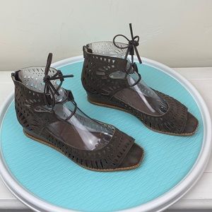 Jeffrey Campbell lace up lazer cut wedge sandals